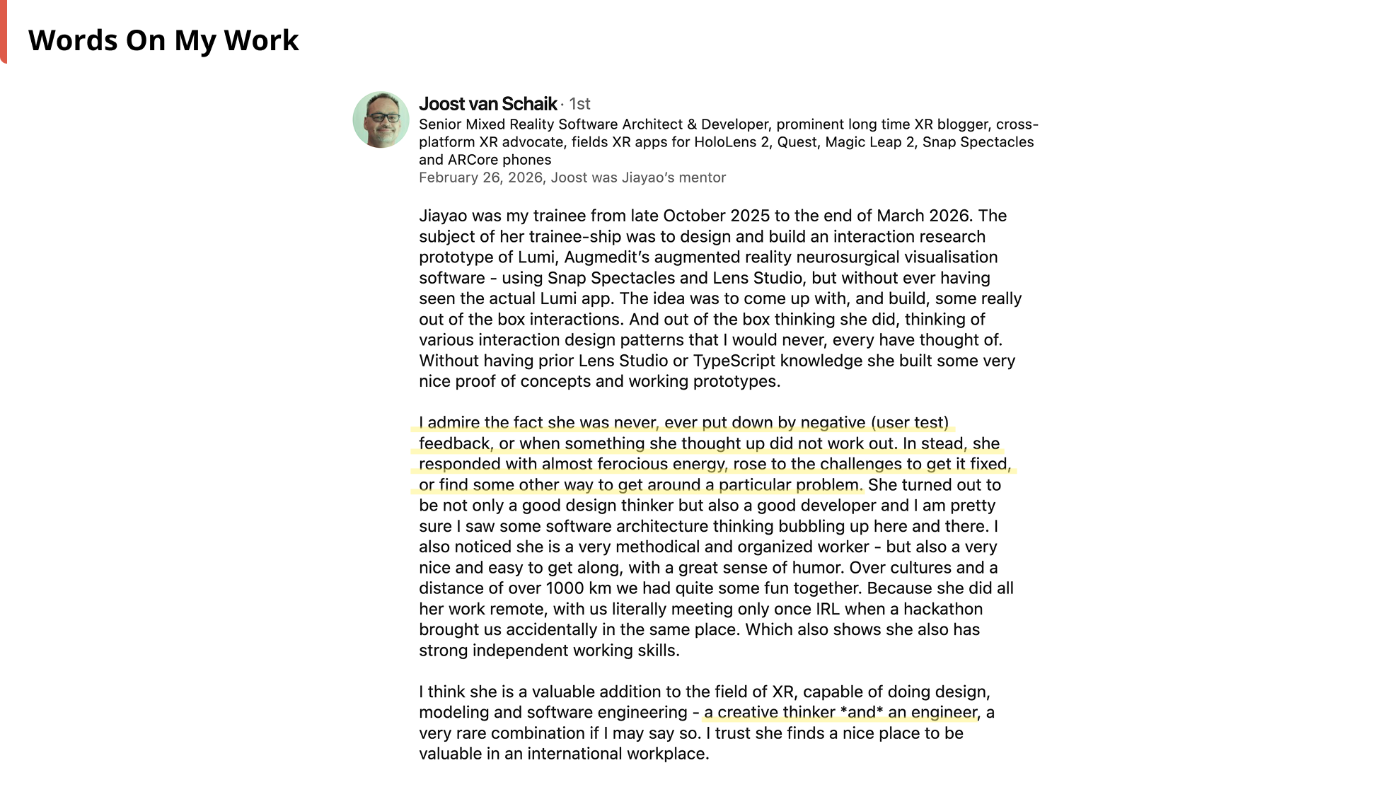 Words on My Work